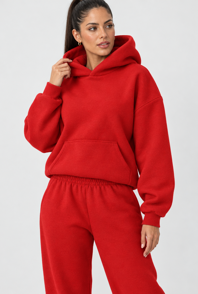 Ensemble sweat à capuche oversize et jogging en molleton — Rouge — photo principale