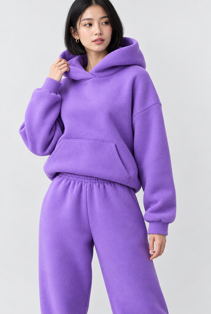 Ensemble sweat à capuche oversize et jogging en molleton — Violet — photo principale
