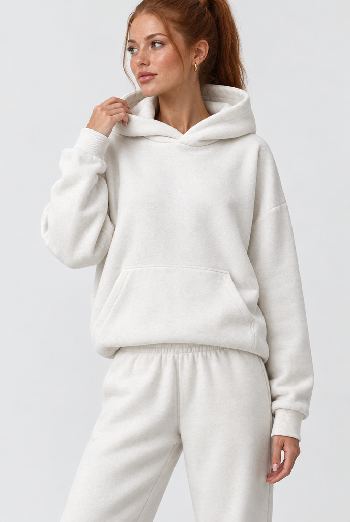 Ensemble sweat à capuche oversize et jogging en molleton — Ivoire — photo principale