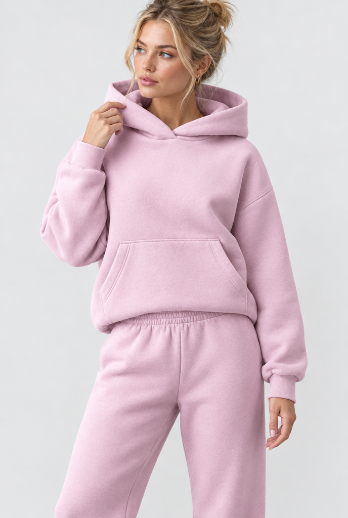 Ensemble sweat à capuche oversize et jogging en molleton — Rose poudré — photo principale