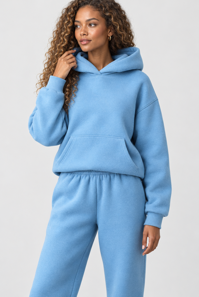 Ensemble sweat à capuche oversize et jogging en molleton — Bleu ciel — photo principale