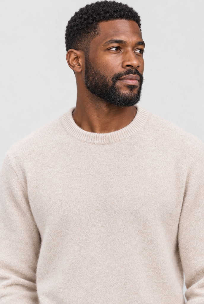 Pull col rond en maille brossée douce — Crème — col