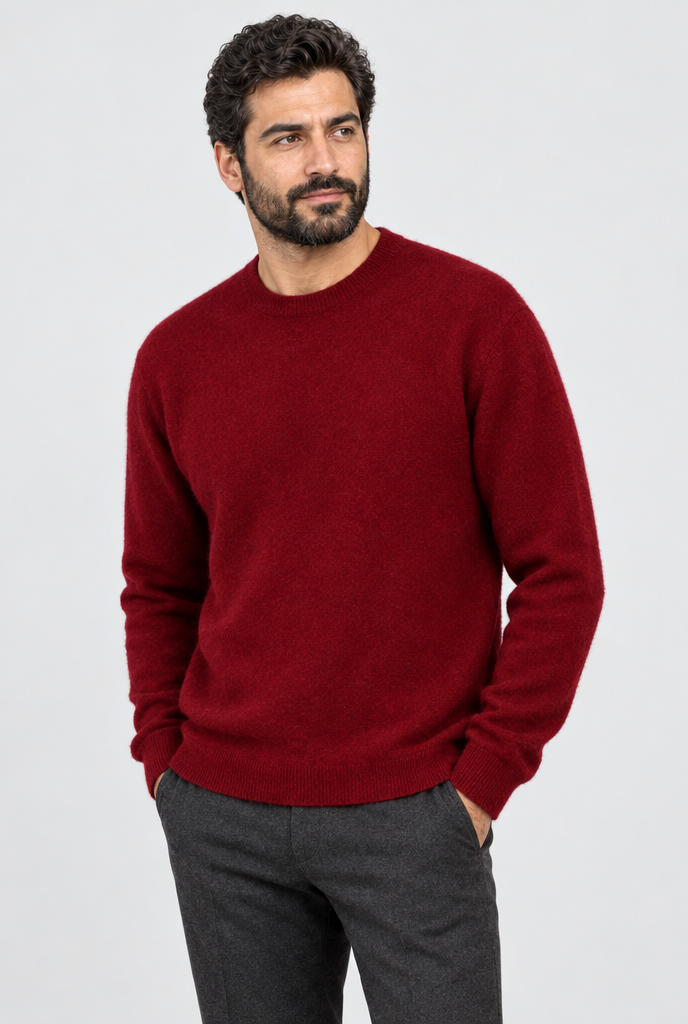 Burgundy brushed crewneck sweater, hero
