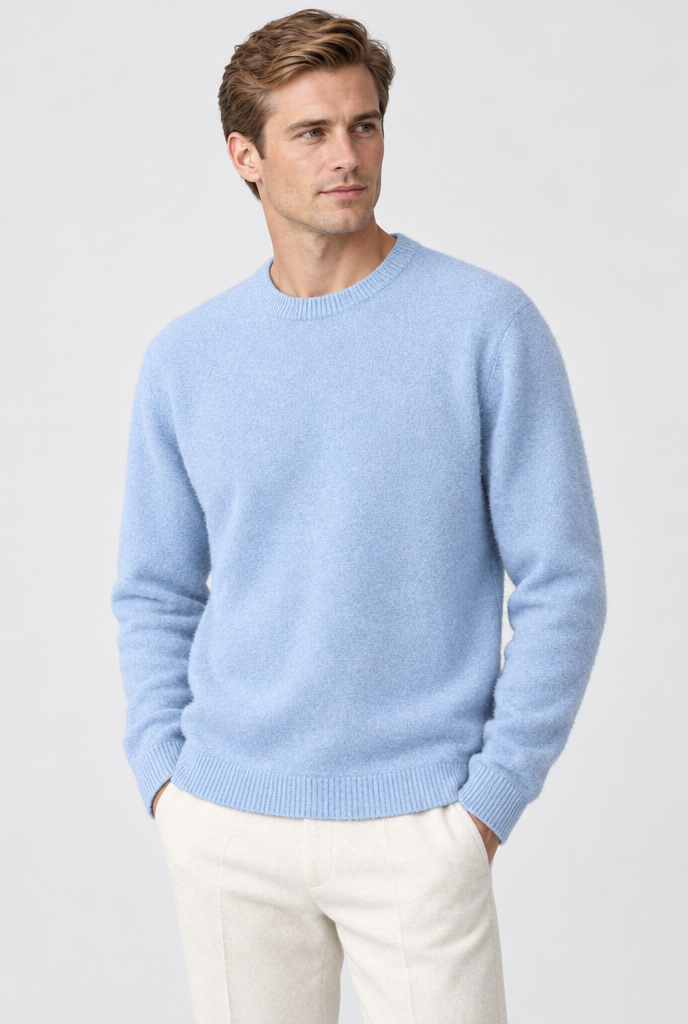 Pull col rond en maille brossée douce — Bleu ciel — photo principale