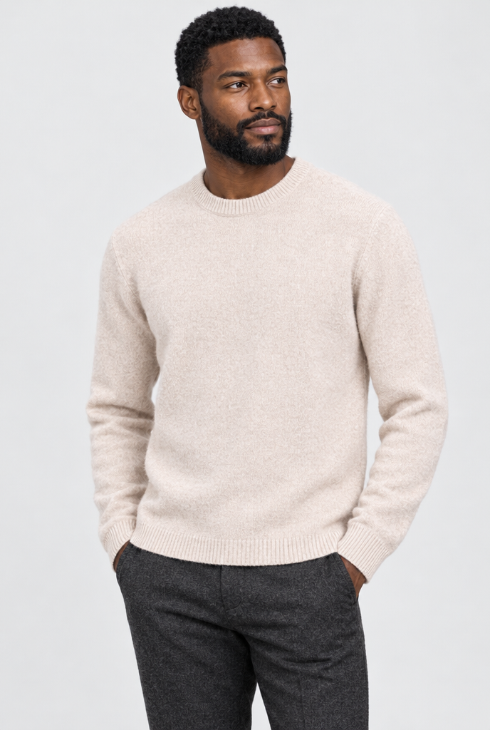 Pull col rond en maille brossée douce — Crème — photo principale