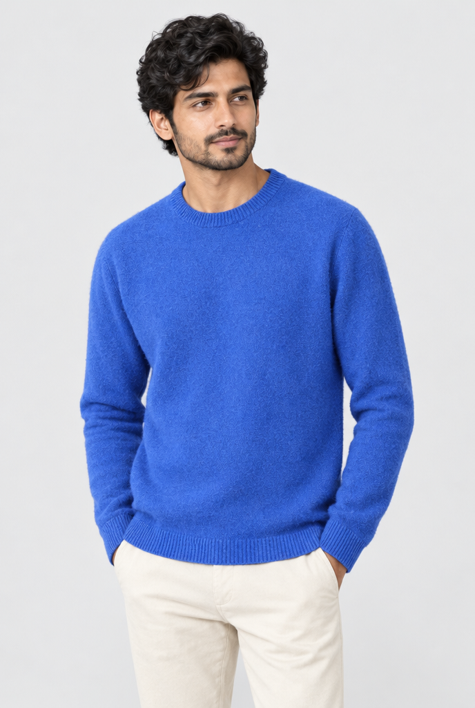 Royal Blue brushed crewneck sweater, hero