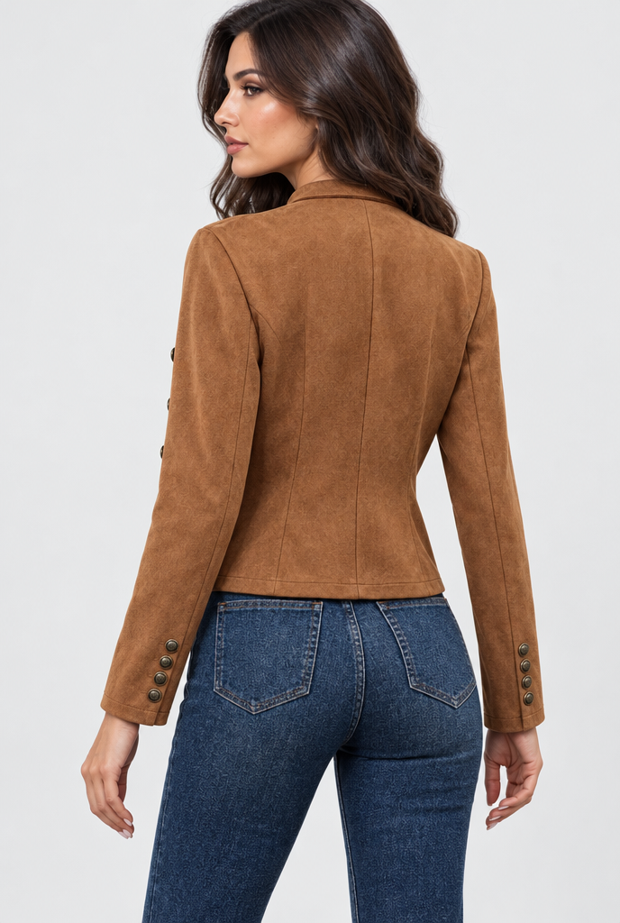 Veste courte militaire en suédine à boutons — Cognac — vue de dos