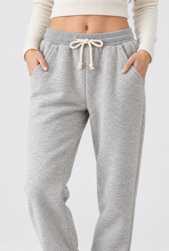 Jogging doublé sherpa à cordon — Gris chiné clair
