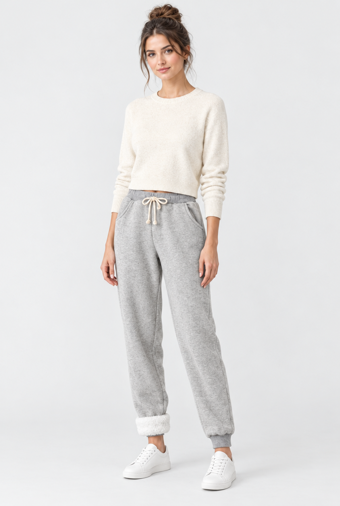 Jogging doublé sherpa à cordon — Gris chiné clair — silhouette complète