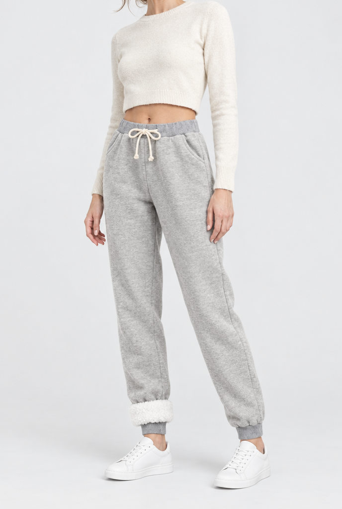 Jogging doublé sherpa à cordon — Gris chiné clair — photo principale