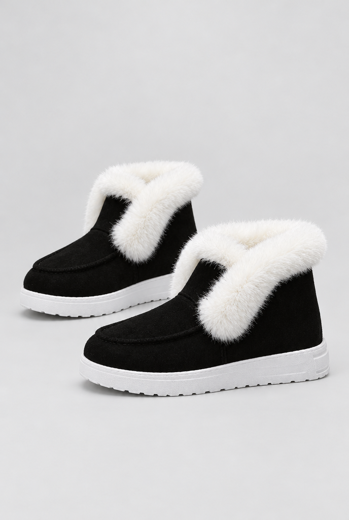 Bottines à enfiler doublées peluche à revers — Noir — packshot