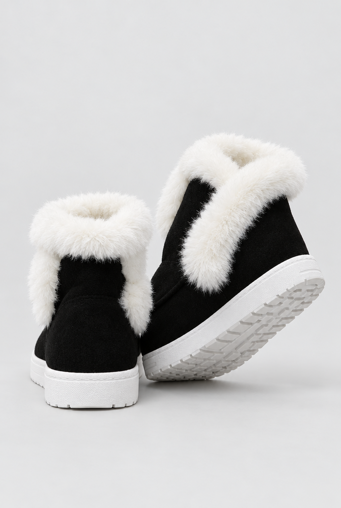 Bottines à enfiler doublées peluche à revers — Noir — vue de dos
