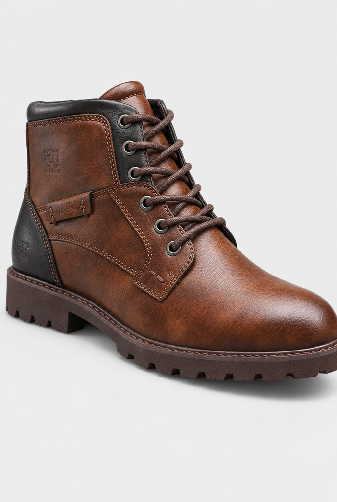 Boots à lacets et zip latéral effet cuir — Marron