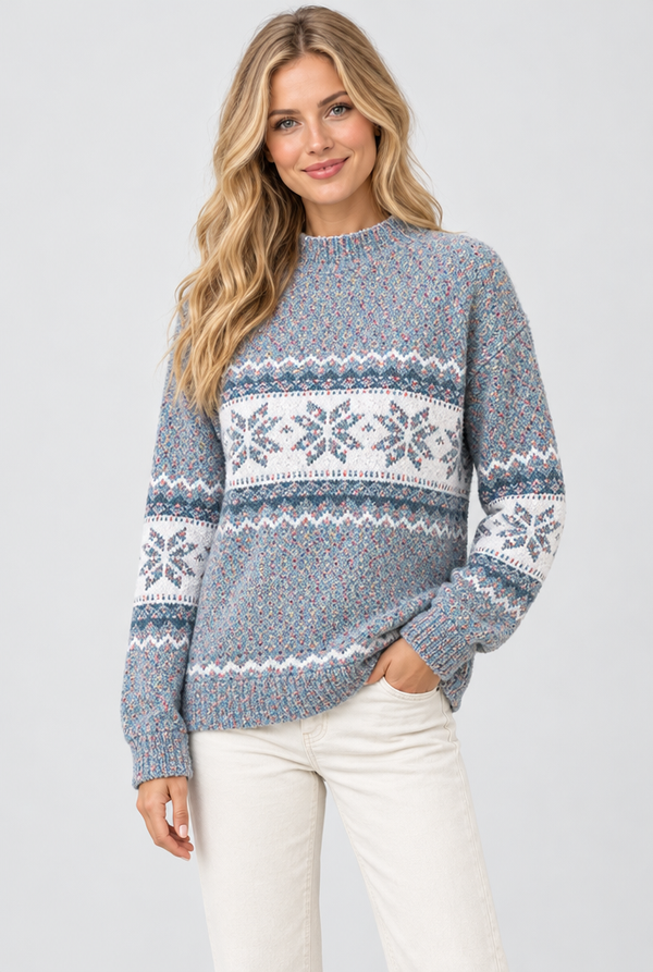 Snowflake Fair Isle Mock-Neck Sweater