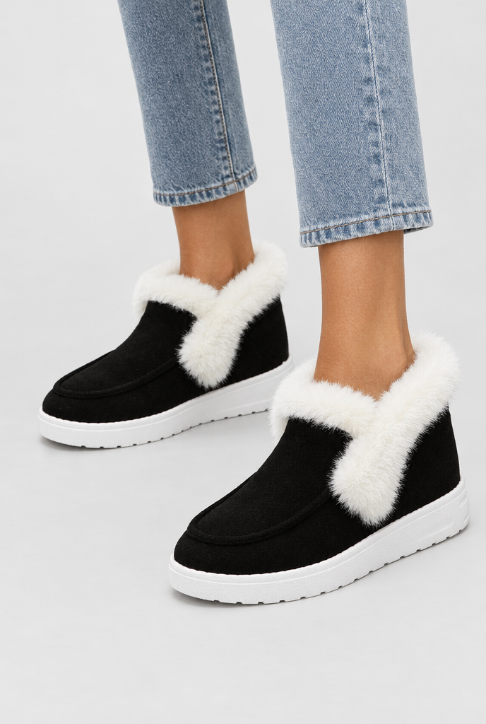 Bottines à enfiler doublées peluche à revers — Noir — photo principale