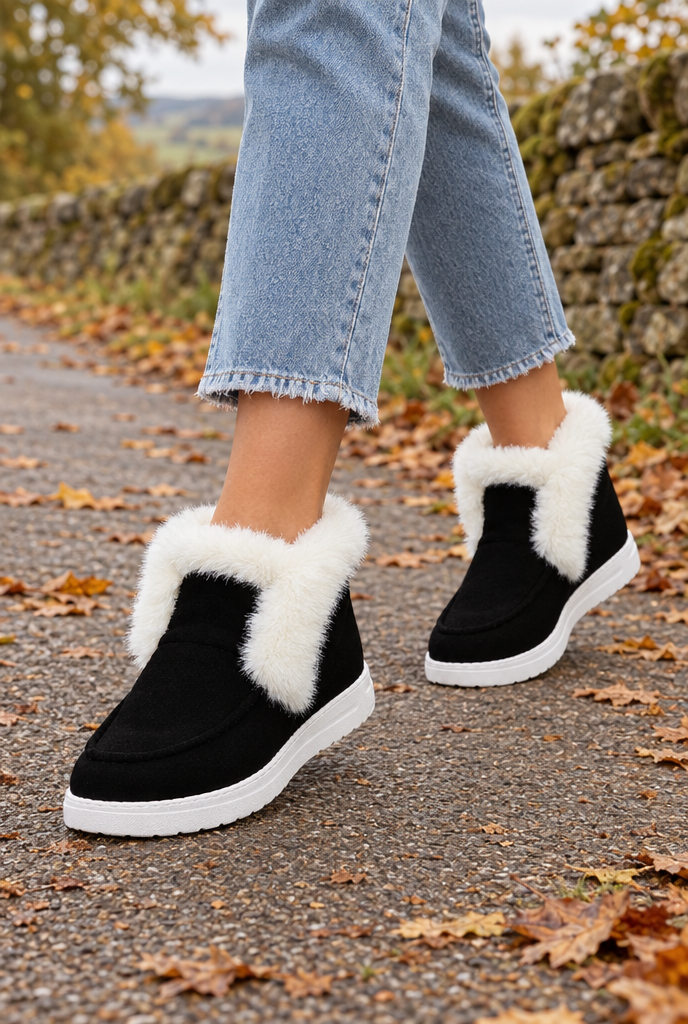 Bottines à enfiler doublées peluche à revers — Noir — en situation