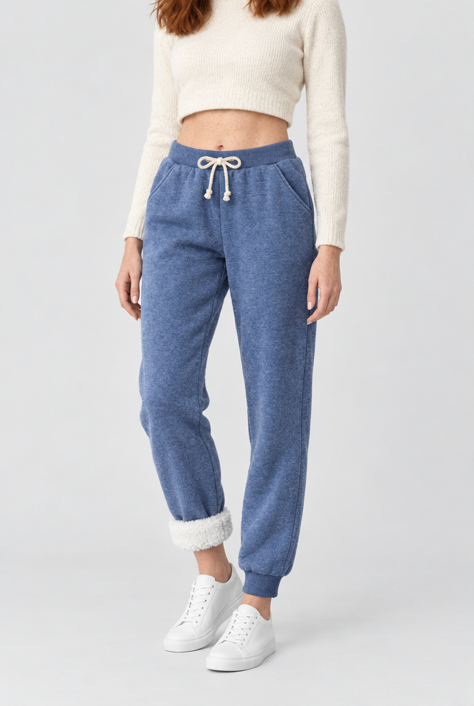 Jogging doublé sherpa à cordon — Bleu denim — photo principale