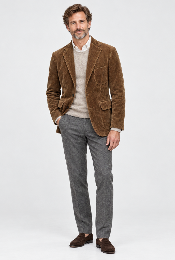 Brown corduroy sport blazer, full body