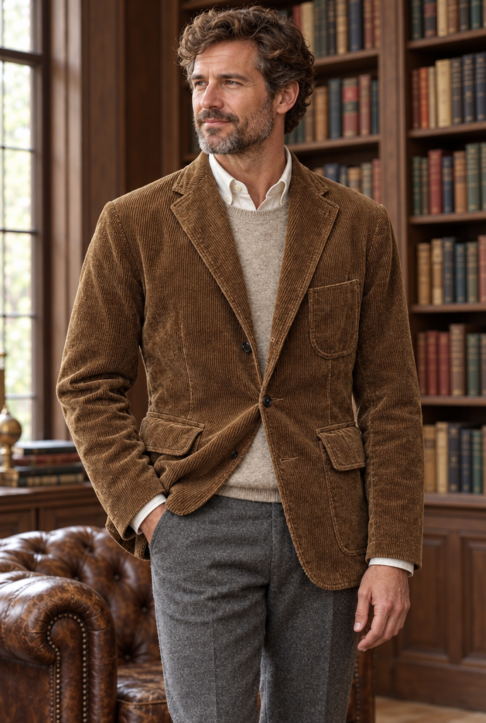 Blazer en velours côtelé — Marron — en situation