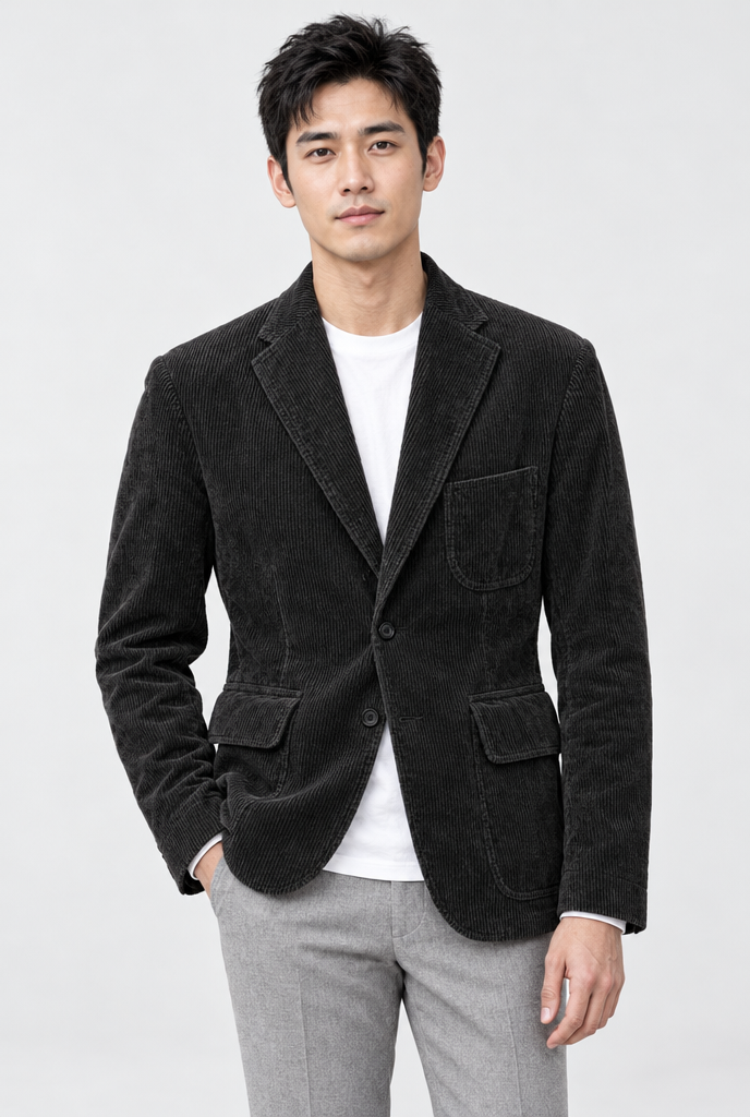 Blazer en velours côtelé — Noir — photo studio