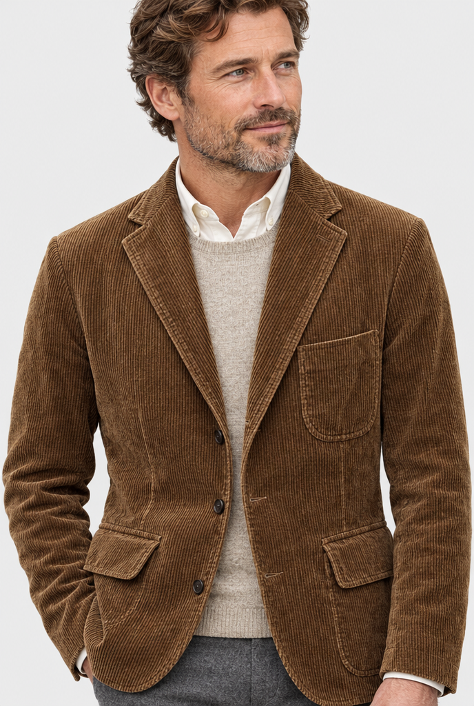 Blazer en velours côtelé — Marron — détail du col