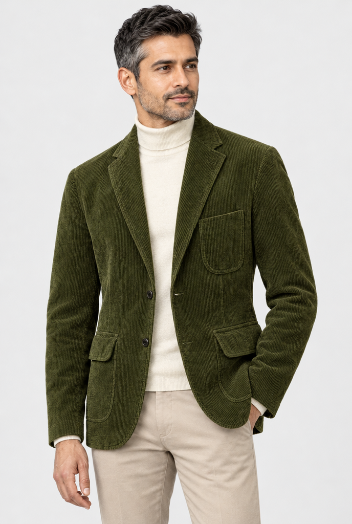 Blazer en velours côtelé — Olive — photo studio