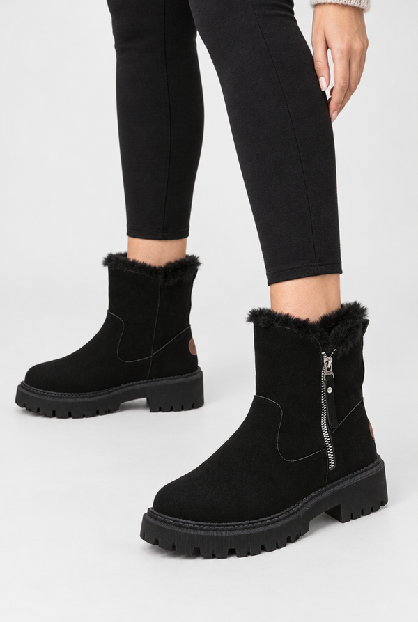 Faux Suede Plush-Lined Side-Zip Ankle Boots