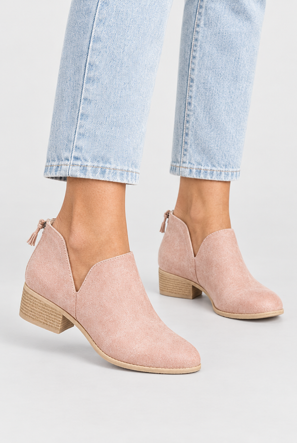 Retro Faux Suede Block-Heel Ankle Booties