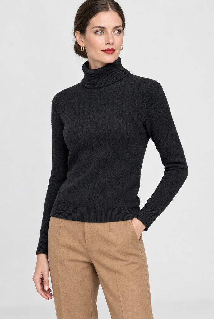 Pull col roulé doublé peluche — Noir — photo principale