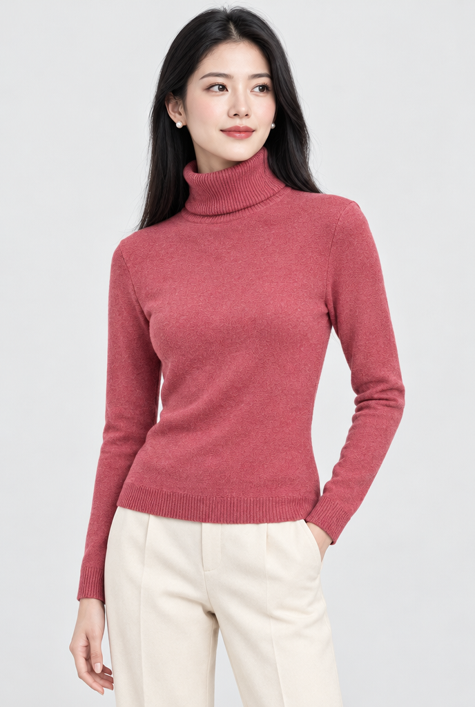 Pull col roulé doublé peluche — Rouge rosé — photo principale