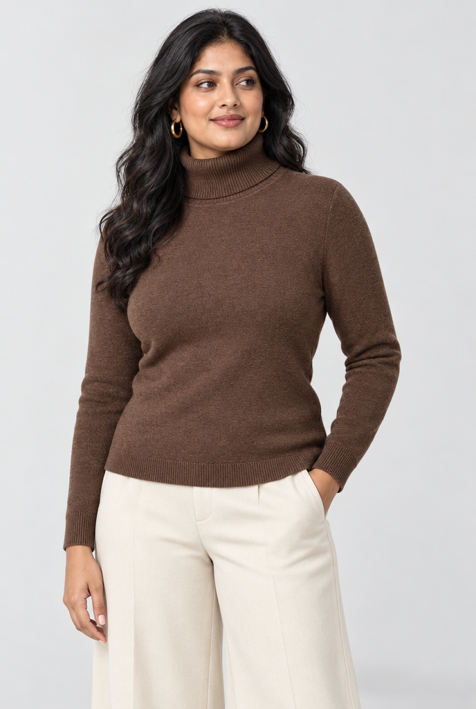 Pull col roulé doublé peluche — Chocolat — photo principale
