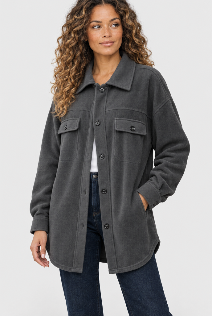 Oversized Fleece Button-Front Shirt Jacket