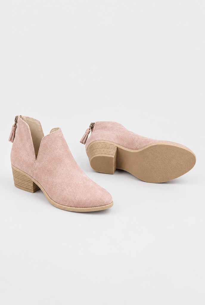 Bottines rétro en suédine à talon bloc — Rose blush — vue de dos