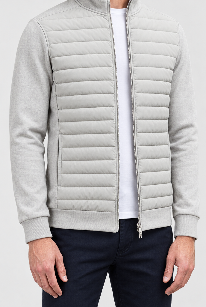Veste zippée devant matelassé, manches en maille — Gris pierre clair — détail
