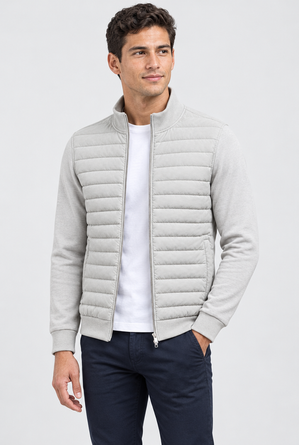 Men's Quilted-Front Knit-Sleeve Zip Jacket