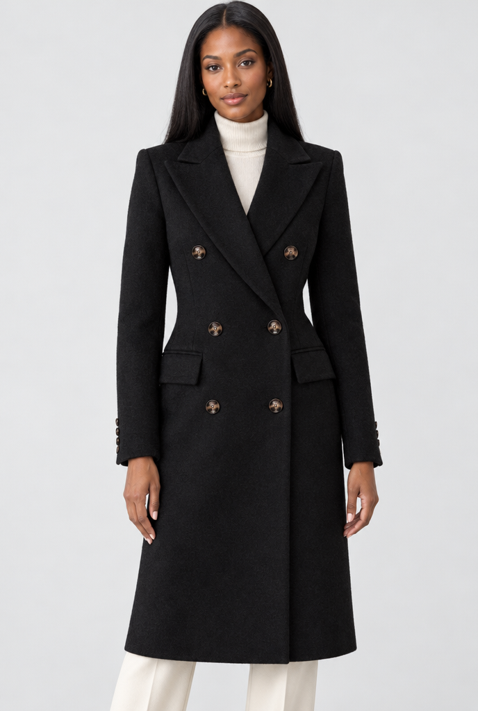Manteau croisé long effet laine — Noir — photo studio