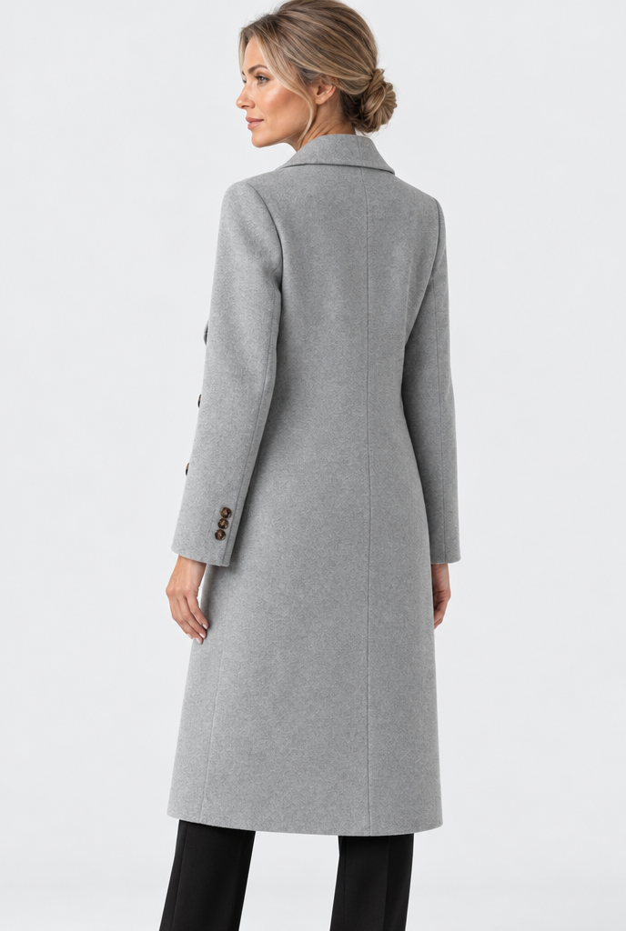 Manteau croisé long effet laine — Gris perle — vue de dos
