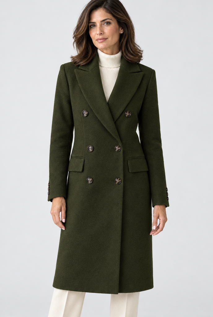 Manteau croisé long effet laine — Olive — photo studio
