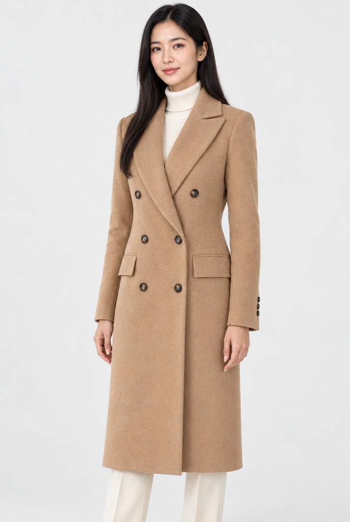 Manteau croisé long effet laine — Camel — photo studio