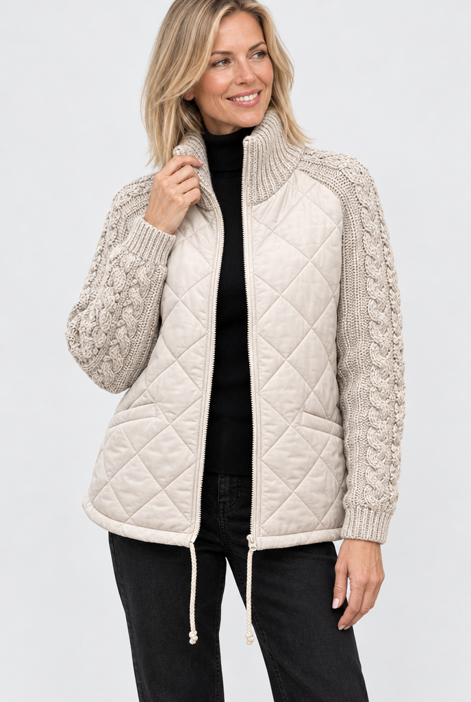 Veste matelassée zippée à manches en maille torsadée — Flocon d’avoine — photo principale