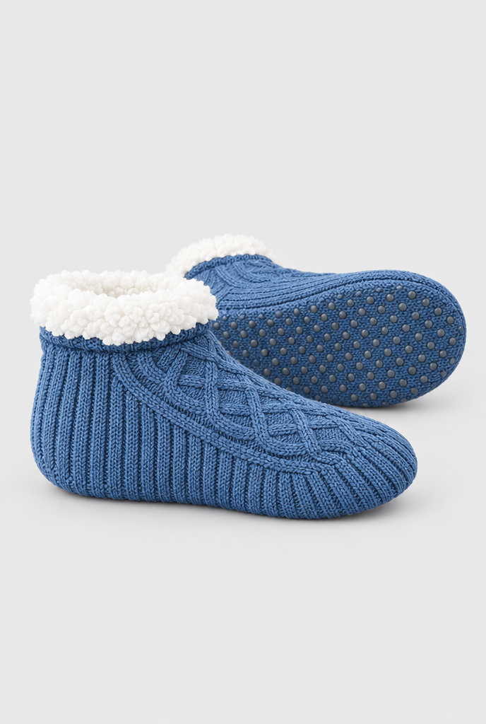 Chaussettes-chaussons torsadées doublées sherpa — Bleu bleuet — packshot