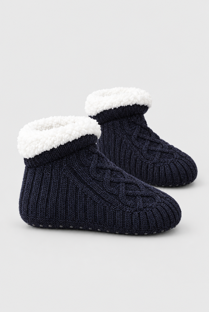 Midnight cable-knit sherpa-lined slipper socks, packshot