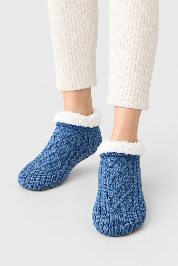 Cable-Knit Sherpa-Lined Slipper Socks