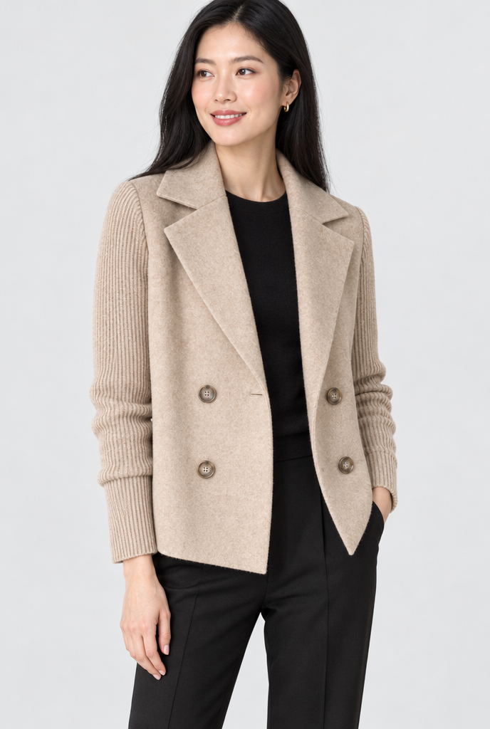Manteau croisé effet laine à manches en maille — Flocon d’avoine — photo studio