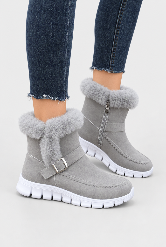 Bottes de neige à revers en fausse fourrure et boucle — Gris
