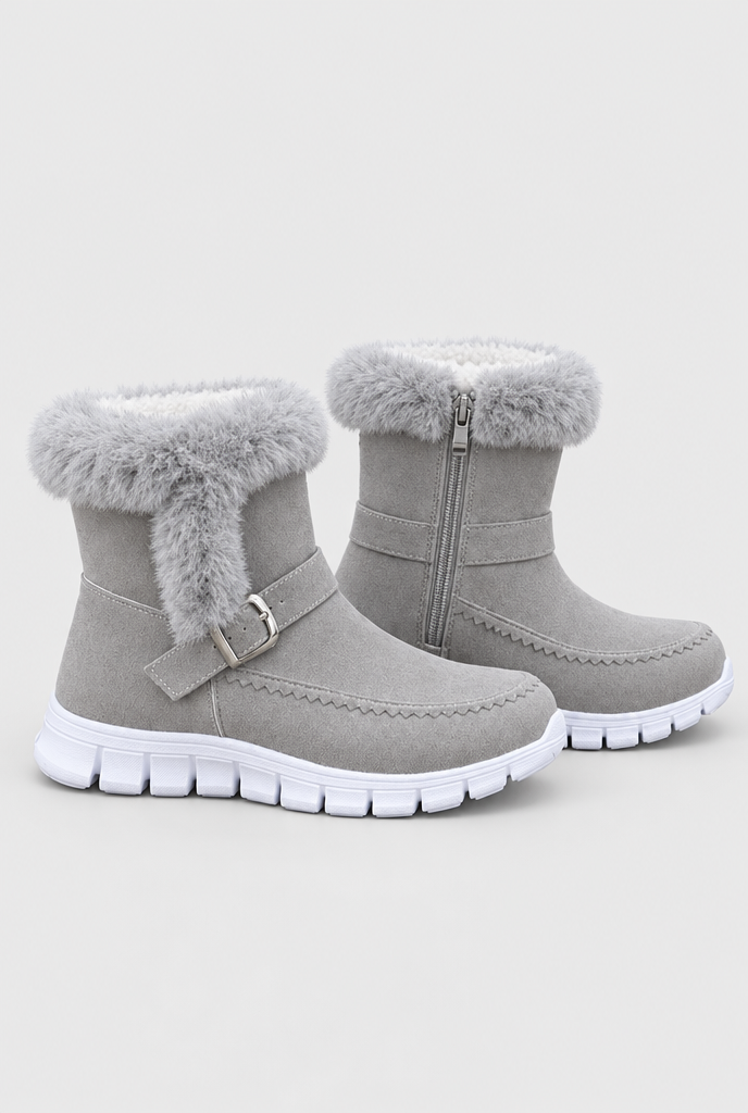 Bottes de neige à revers en fausse fourrure et boucle — Gris — packshot