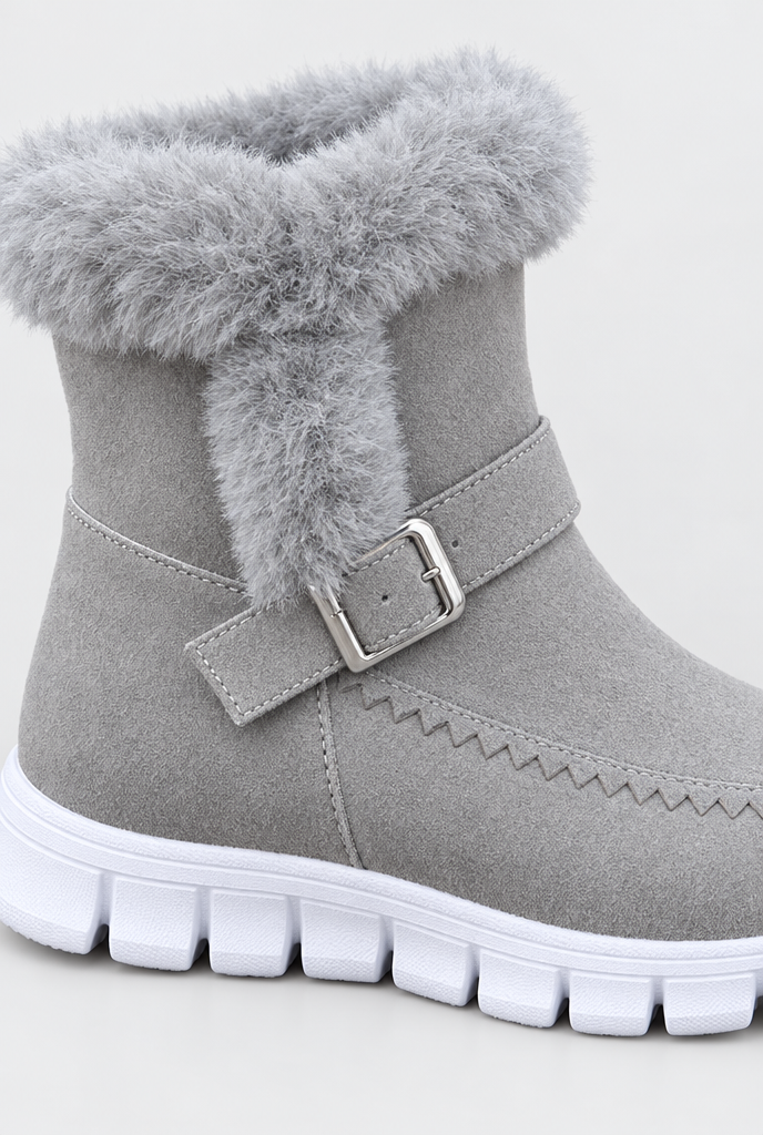 Bottes de neige à revers en fausse fourrure et boucle — Gris — détail