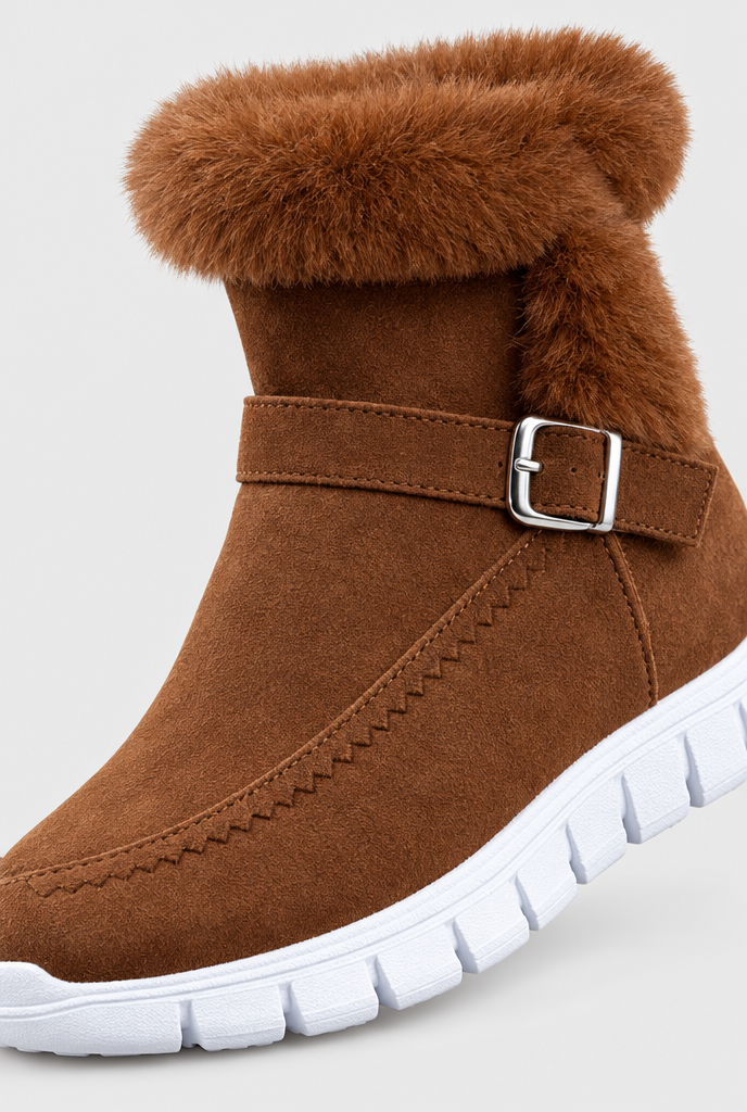 Bottes de neige à revers en fausse fourrure et boucle — Châtaigne — détail