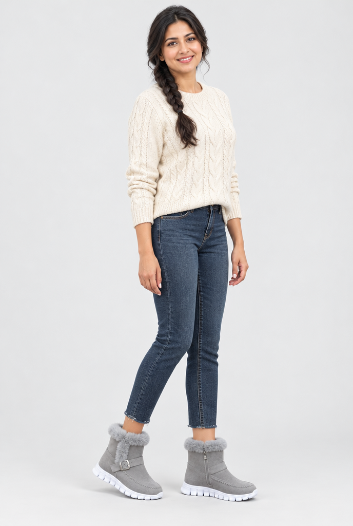 Bottes de neige à revers en fausse fourrure et boucle — Gris