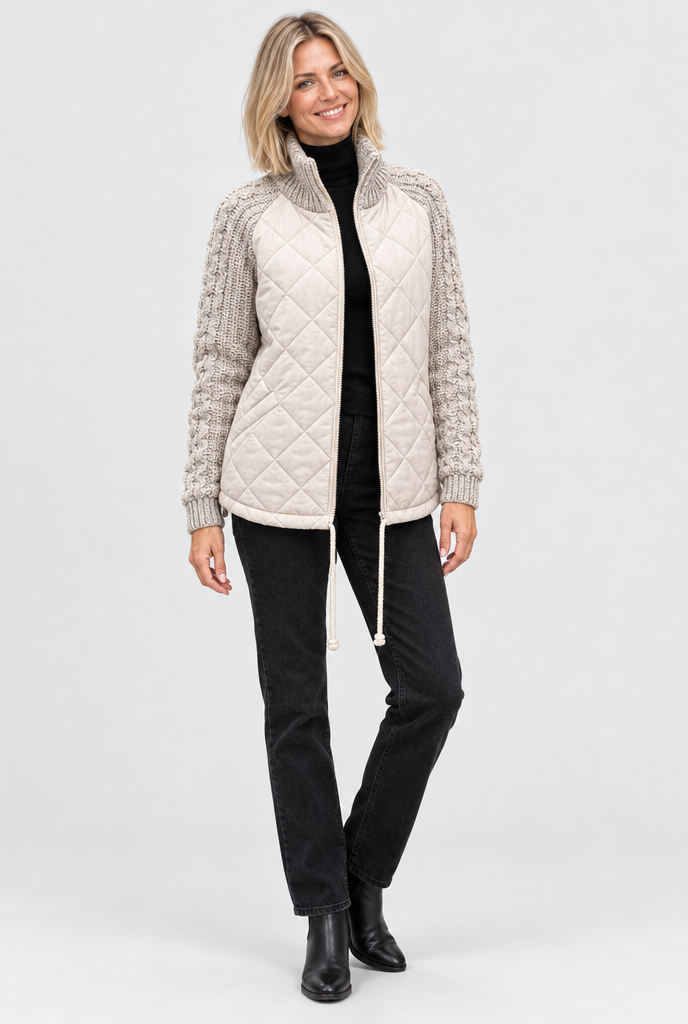 Veste matelassée zippée à manches en maille torsadée — Flocon d’avoine — silhouette complète